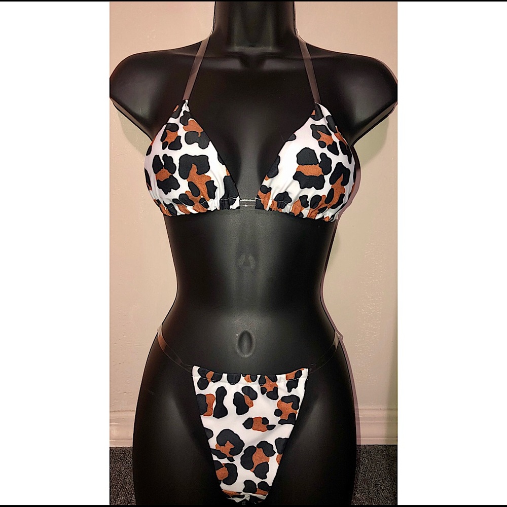 Wild Cat Print Thong Bikini